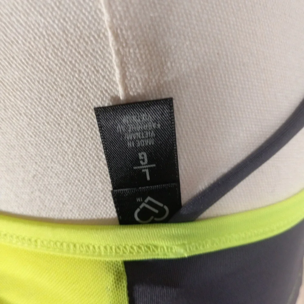Live Love Dream Womens Sports‎ Bra Gray Neon Yellow Strappy Racerback Mesh Large